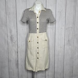 Vintage J Tiktiner French Stripe Nautical Button Front Midi Shirt Dress, sz Smal